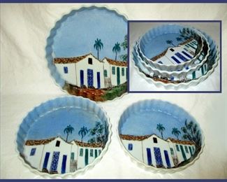 3 Nesting Pie Plates, part of the HUGE Collection of Signed Ester Robacov, aka Ester Embu, Famous Listed Brazilian Artist, Hand Painted Porcelain Pieces 
