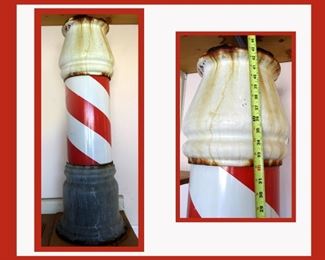 Large Cast Iron Antique Barber Pole. It could be rewired or used as is for a Plant Stand or Table Base. It is approximately 43 Inches Tall. 