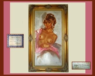 Leo Jansen (1930-1980) Signed Nude Oil Painting, Beautifully Framed with COA. Leo Jansen Painted for Hugh Hefner and Other Celebrities 