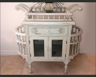 Very Nice Tea Cart/Magazine Rack/Multi-Purpose Piece, Cabinet has Glass Doors on the Front and on the Back and the Top Tray Lifts Off. 