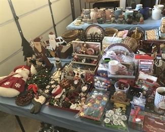 Hundreds of holiday decorative items, plus large collection of ceramic pitchers and vases