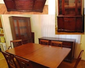 Excellent condition Mid Century Mahogany Table and 4 chairs, buffet/credenza, and hutch/china cabinet. The Credenza would make a great entertainment center.