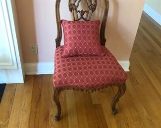Beautifully carved accent chair and the upholstery is in perfect condition.