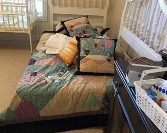 twin mattress and box springs and two quilt sets