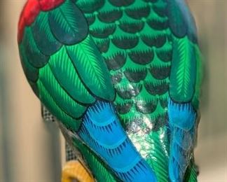 Giant Parrot on Brass Perch Sergio Bustamante 69/100 Paper Mache Mexican Folk Art	56in H on stand,   Parrot 24in long x 15in H		Signed & Numbered with COA