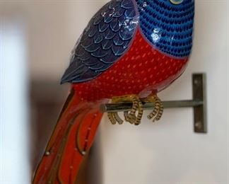 Sm Macaw on Perch Carlos Del Conte paper mache Mexican Folk Art	18in Long x 12 in H		 
