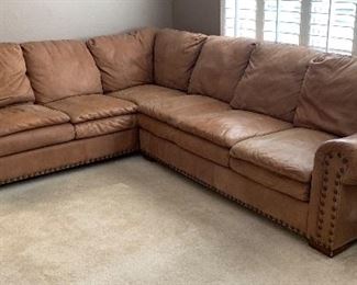 Leather Nailhead Rustic Sofa/Sectional/Couch	33in H x 40in D x120 & 95in Long	
