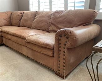 Leather Nailhead Rustic Sofa/Sectional/Couch	33in H x 40in D x120 & 95in Long	
