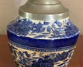 Antique  Empire Porcelain Stoke on Trent Lidded Jar Flow Blue	 	

