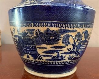 Antique  Empire Porcelain Stoke on Trent Lidded Jar Flow Blue	 	
