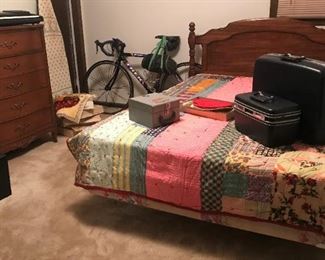 Mid-century Bassett Furniture bedroom set, vintage luggage, Trek bike, RC airplane controls, more