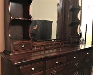 Vintage Ethan Allen long dresser with shelf mirror
