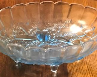 Molded fruit bottom blue & clear serving/console bowl