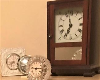 Hand crafted mantle clock, Baby Ben Westclox, Montrose quartz clock, Shannon quartz clock