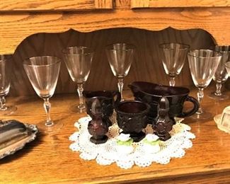 Crystal wine glasses, ruby glassware, more
