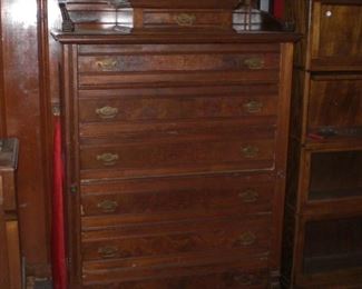 fantastic burl walnut side lock chest with 6 drawers and ornate gallery c.1860