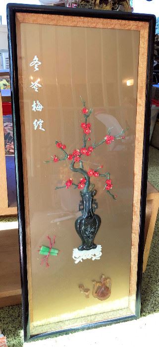 PVT011 Beautiful Chinese Prune Flowers Framed Wall Hanging