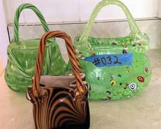 PVT032 Blown Glass Purse Shaped Candy Dishes