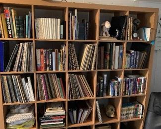 Bookcase of record albums and books