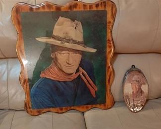 2 John Wayne pictures on wood