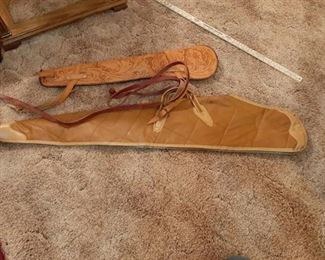 Tooled leather scabbard and gun case
