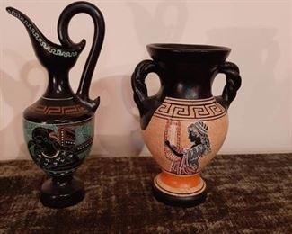 2 handmade Greek vases