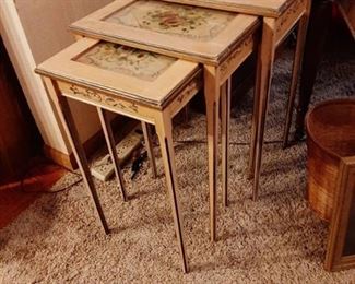 3 nesting tables - middle one has cracked glass