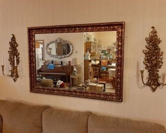 Large mirror and 2 candlesticks
