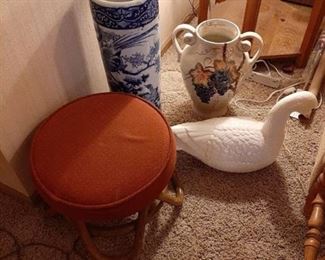 Vase, Swan, Ottoman and Umbrella Holder that has been repaired