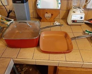 Red copper skillet and Pan with lid