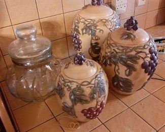 Grape canister set and glass candy dish