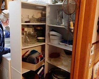 2 white shelves and contents-bring boxes