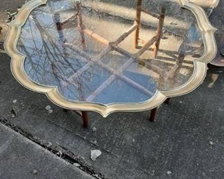 Coffee table with brass and glass removable tray