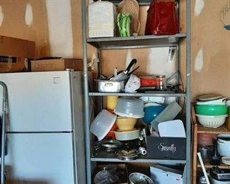 Metal shelf with contents - shelf is 3' by 2' by 8' tall