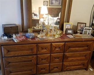 dresser with mirror, night stand, king-size headboard, box springs, Hollywood Frame
