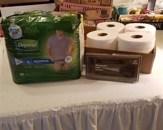 depends, toilet paper, mustache groom kit