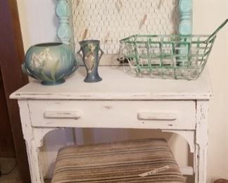 Shabby chic vintage vanity/desk, Roseville Pottery