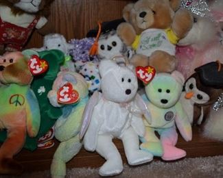 Two shelves full of Beanie Babies - many original and priced to sell!