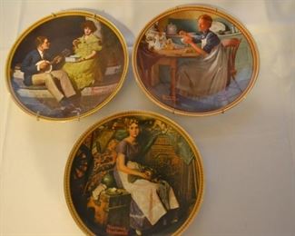 Part of a collector plate series "Rediscovered Women" by artist Norman Rockwell. Plate titles: Pondering on the Porch, Working in the kitchen, Dreaming in the attic. Plates are available but will not be on display at the sale.
