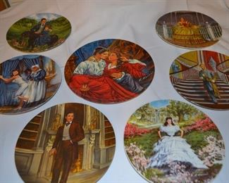 Decorative plate collection: "Gone with the Wind" by artist Raymond Kursar. Titles of plates: Rhett, Mammy Lacing Scarlet, Scarlet, Ashley, Melanie, Bonnie and Rhett, Scarlet and Rhett the Finale. Please note that these plates will not be on display at the sale, however they will be available for sale.