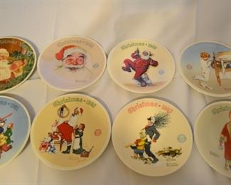 Norman Rockwell Christmas Plate Series includes:  1987 Santas Golden Gift, 1988 Santa Clause, 1989 Jolly Old Saint Nick, 1990 A Christmas Prayer, 1991 Santas Helper, 1992 A Christmas Surprise, 1993 The Tree  Brigade, 1994 Christmas Marvel. The plates will be available but not on display at the sale.
