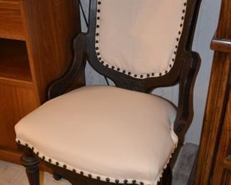 Reupholstered pre-1920 solid wood side chair.