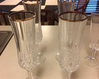 gold rimmed crystal champagne flutes - set of four