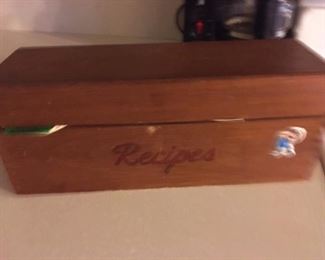 Older wooden recipe box filled with old recipes