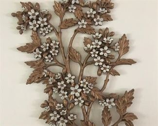 Syroco Gold and white flower 70's wall hanging