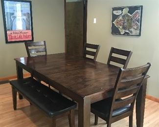 6pc Dining Set Table 4 Side Chairs & Bench