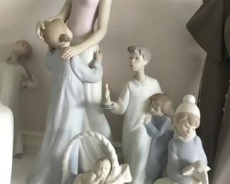 Vintage Retired LLADRO Matte Figurines. Someone To Look Up To No. 6771, Born in 2012 (Baby in Basket), Boy in Night Shirt Holding Candle No. 4874, Shepherd Boy with Lamb No. 4676.