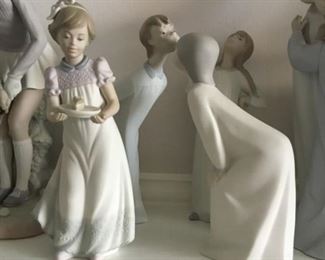 Vintage Retired LLADRO Matte Figurines. Happy Birthday Girl No. 5429, Boy Kissing No.4869, Girl Kissing No. 4873, Girl with Hands on Hips No. 4872.