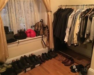 Men's Clothing (Suits, Suit Jackets, Slacks, Dress Shirts, Ties, Belts, Shoulder Bags, Shoes (size 9.5M and 10M). Brands Cole Haan, Ecco, Allen, Adidas )