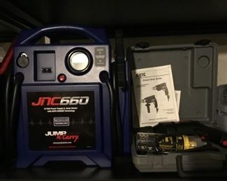 JNC 12 Volt Power Supply and Jump Starter Charger, Skil Pistol Grip Drill.